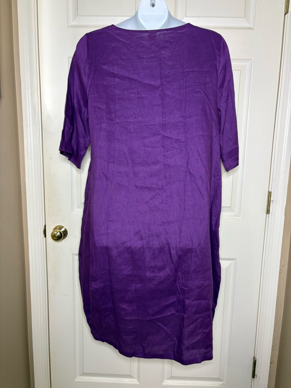 Lintico Sofia 100% linen purple midi length 3/4 sleeve dress - Picture 5 of 16